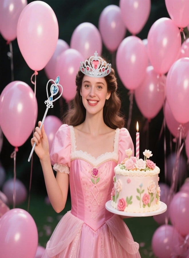 Sploziia 12 Set Princess Party Favors 4 Colors Princess Birthday Party Decorations Pretend Play Costume Dress up Accessories Jewelry Set Plastic Crown Fairy Wands Ring Earring Necklace - Image 4